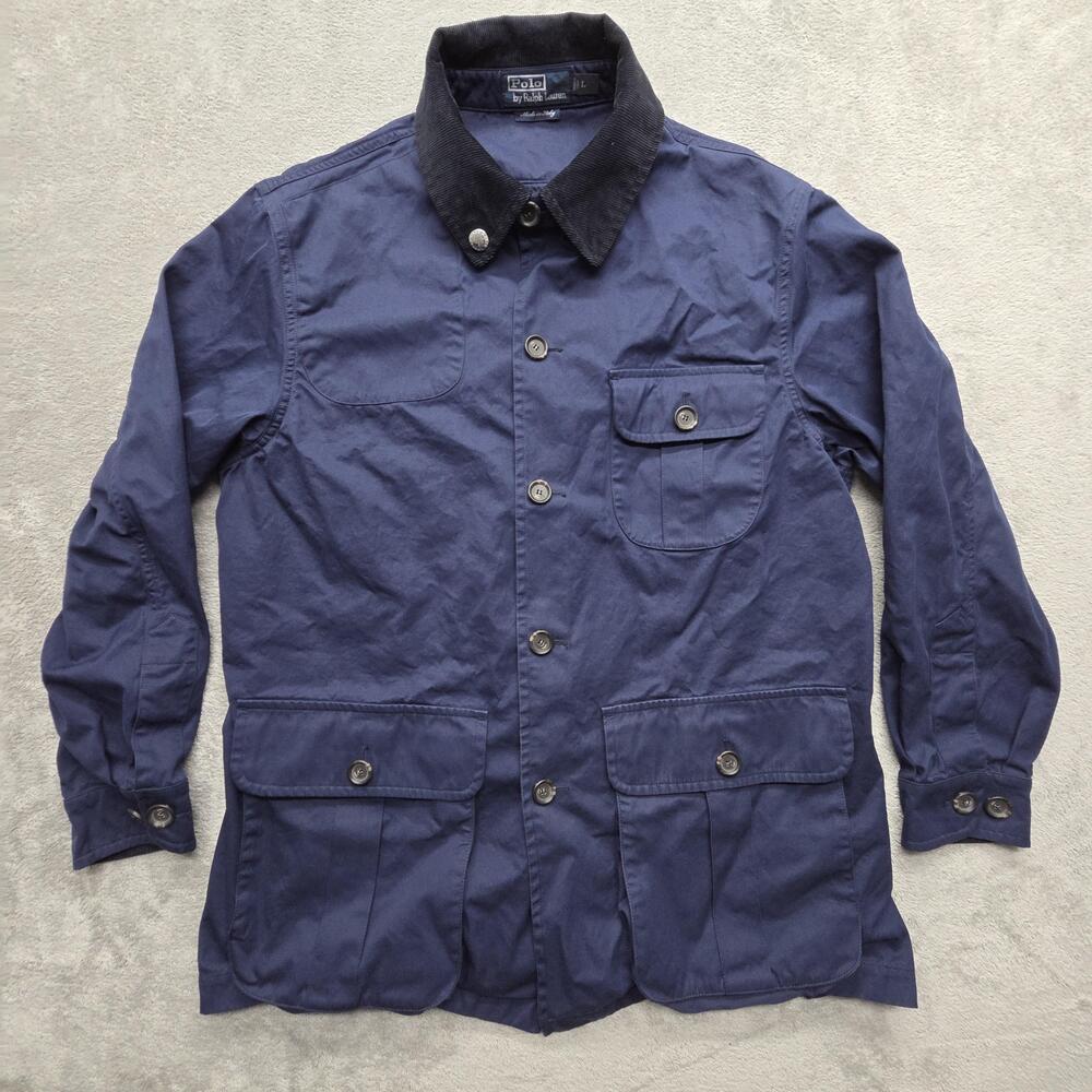 Polo By Ralph Lauren Jacket Mens L Blue Military Twill Corduroy Collar Italy